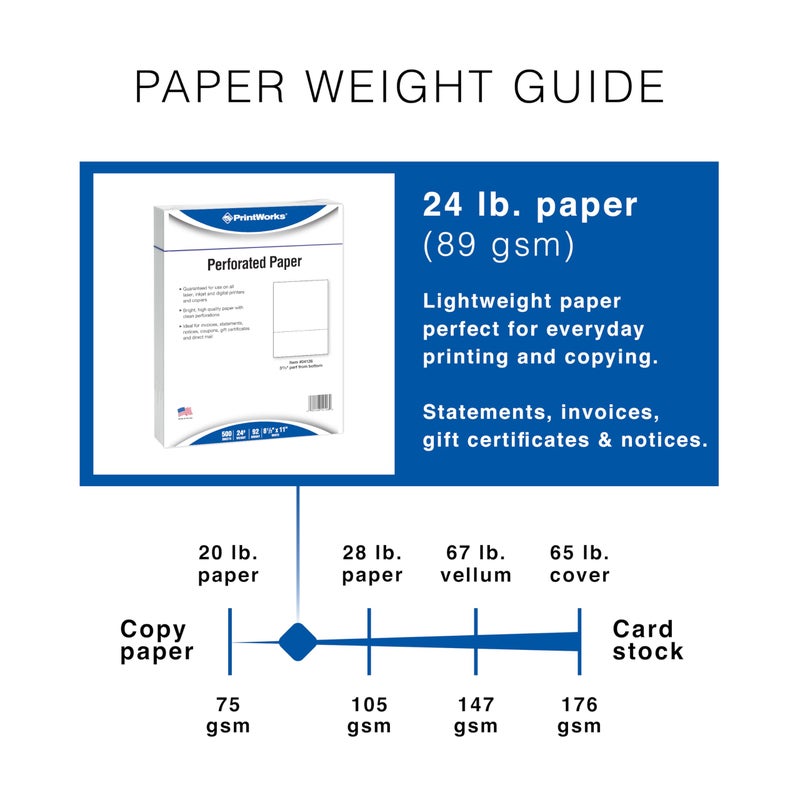 PrintWorks Professional 3 2/3" Horizontal Perforated Paper 8.5â€ x 11â€ - Perfect For W-2, 1099, & Statement Use - Made in the USA - 500 Sheets - 24 lb - Printer Compatible - White (04126) - Image 2